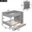 Lit superposé double pleine grandeur avec rangement intégré, fabrication en bois massif, gris ardoise