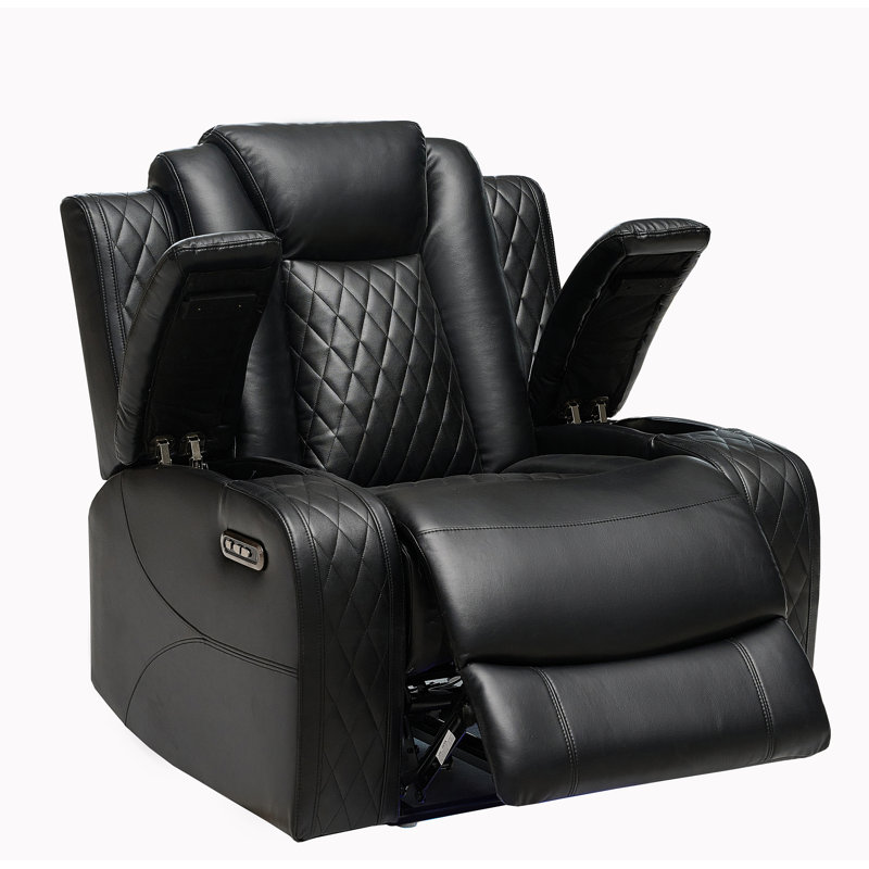 38.6" Wide Transitional Leather Manual Recliner, Black Faux Leather