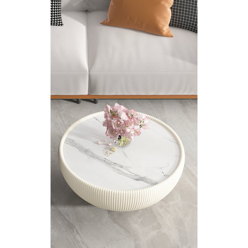 Table basse d'appoint moderne en cuir PU, Beige, H 14,96 po x L 29,53 po x l 29,53 po