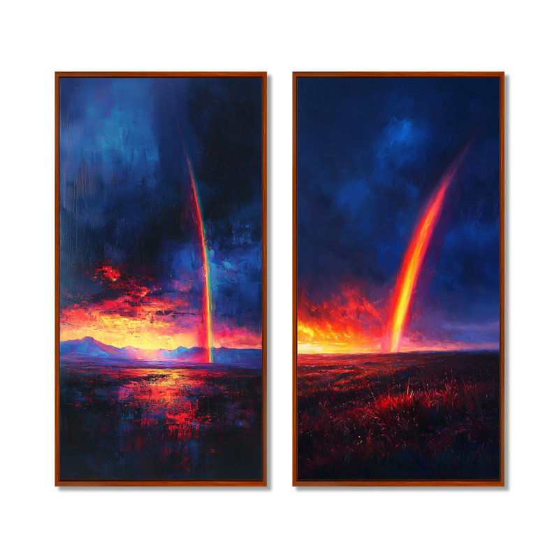Rainbow After The Storm I - Collection d'art sur toile 2 pièces, 28" H x 25" W, Cadre flottant brun
