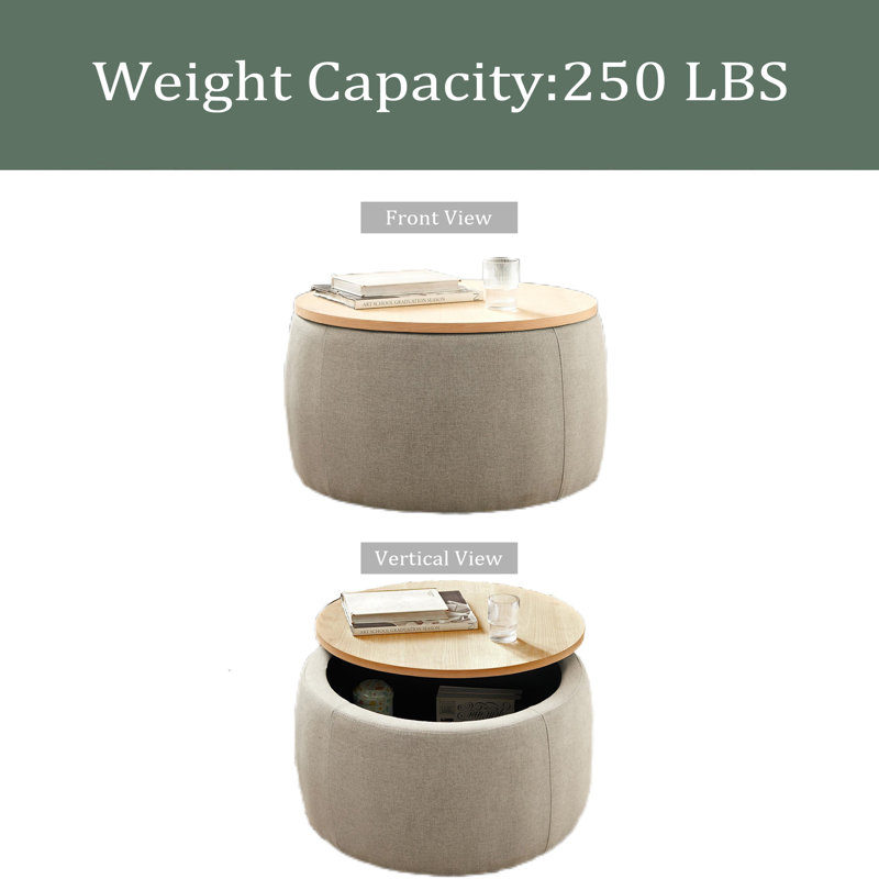 Round Storage Ottoman, 2 In 1 Function, Work As End Table And Ottoman, Gray