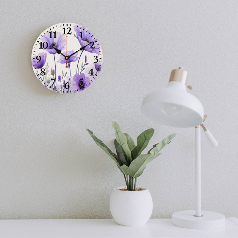 Horloge murale mauve lavande 12 po x 12 po pour aquarelle lavande