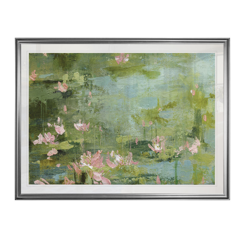 «Celadon Waterlilies II», reproduction, H 22 po x l 30 po x P 1,5 po, Cadre argenté