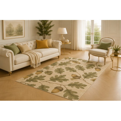 "Ultra Lightweight" 5'x7' Oak Leaf and Acorn Area Rug for Living Room, Soft Low Pile Carpet with Non-Slip Silicone Backing for Bedroom, Dining Room, Office, Kids and Pets