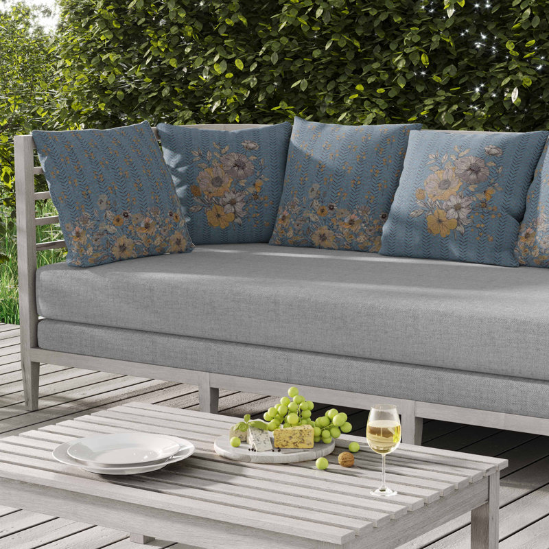 Coussin intérieur / extérieur Misty Meadows, Bleu/jaune, Carré 16 po