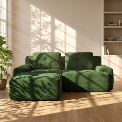 Modern 80.3" W x 69.7" D x 27.1" H Corduroy Fabric 2-Seater Tufted Modular Sectional Sofa with Ottoman