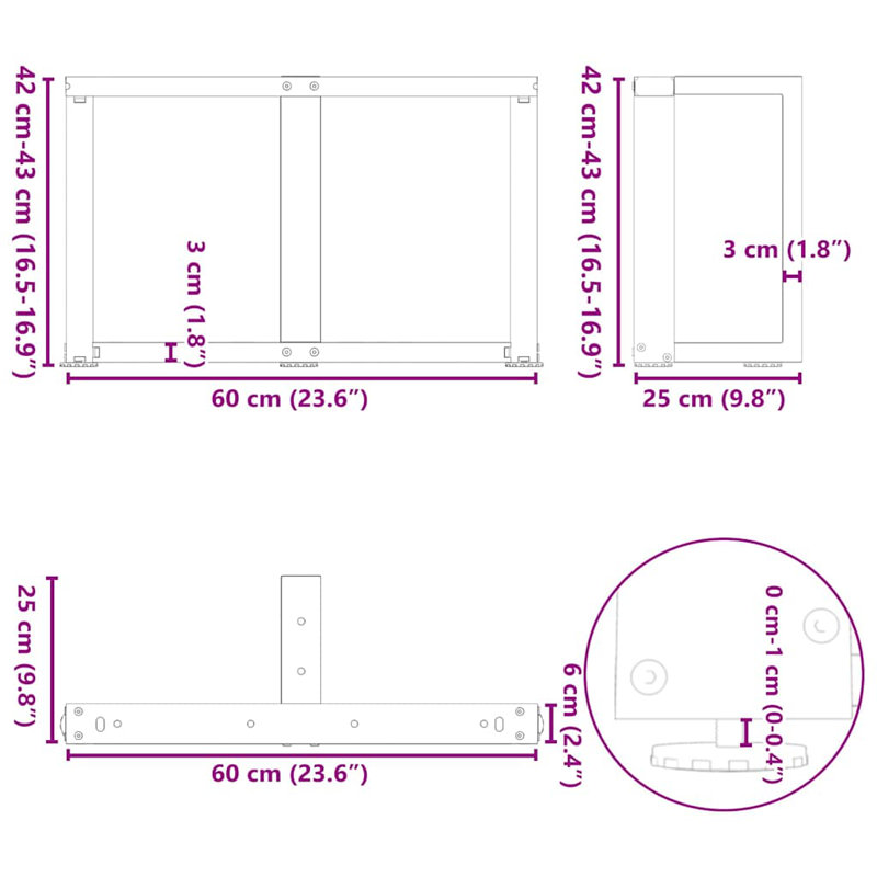 Table Leg, 43cm H x 60cm W x 25cm D