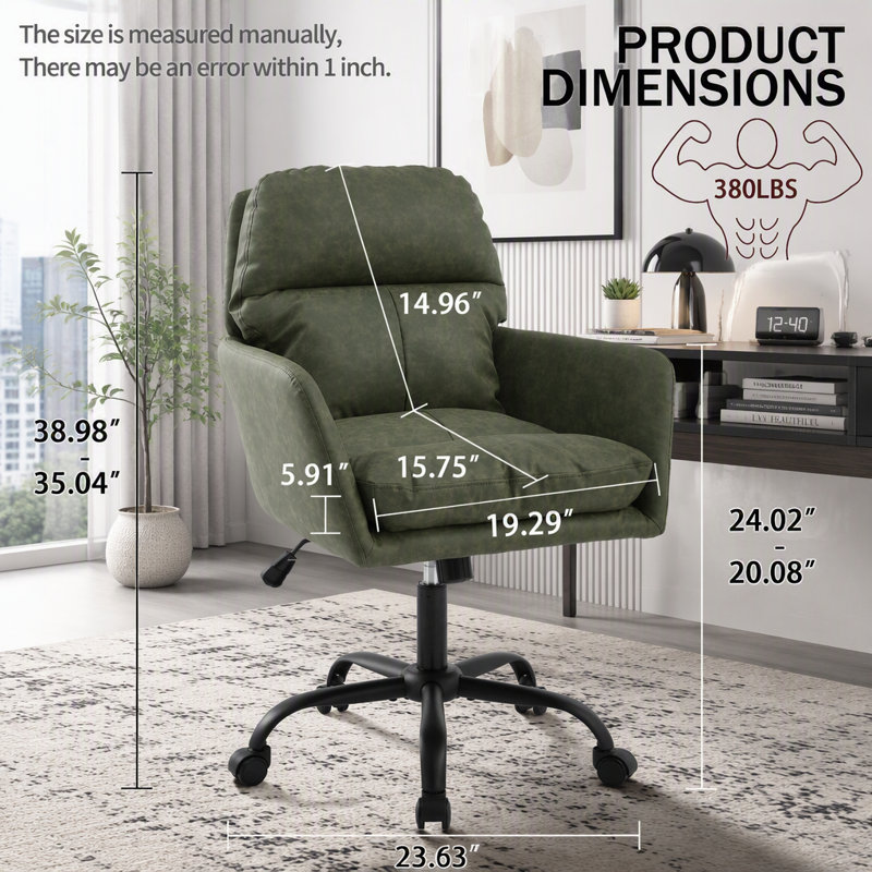 Chaise de bureau en polyuréthane à haut dossier avec support ergonomique, Cuir vert