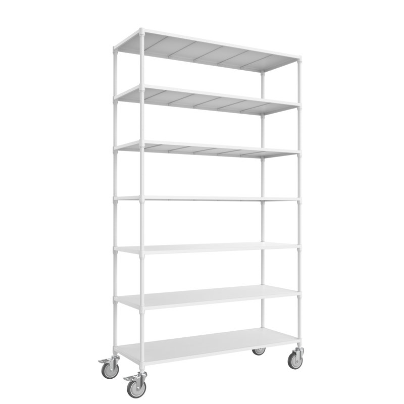 Nergiz 84.25" H x 47.25" W x 17.72" D Height - Adjustable 7-Tier Steel Shelving Unit with Wheels, White
