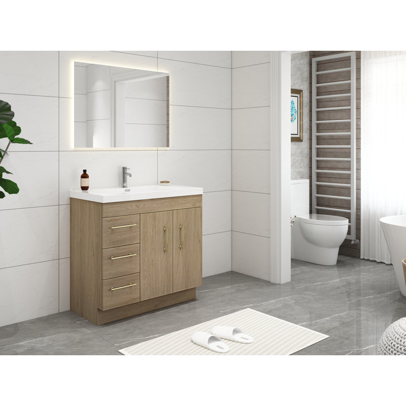 Ensemble de meuble-lavabo simple 36 po Carliss, Blanc/chêne, Or