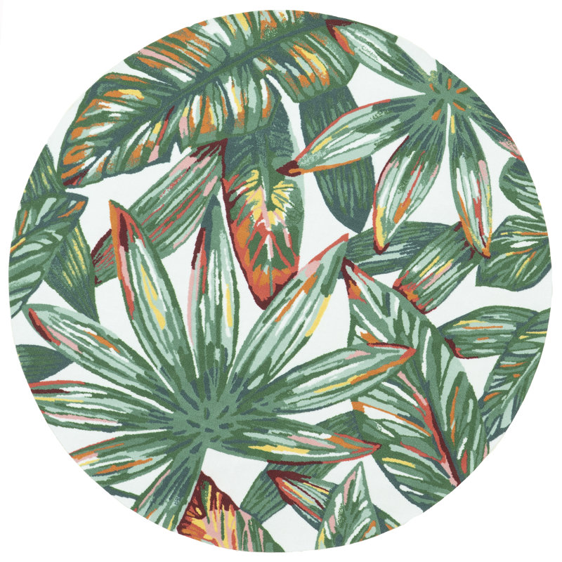 Cali Floral Leaf Green Indoor/Outdoor Area Rug, Round 4'