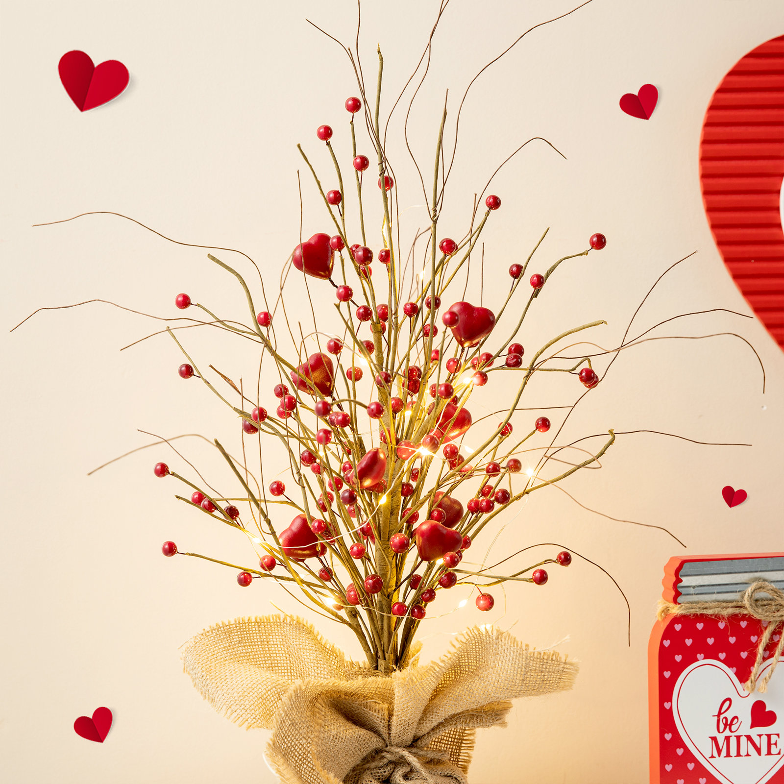 Valentine's Berry Heart Tabletop Tree