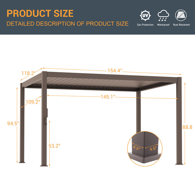 Pergola à persiennes en aluminium avec auvent, 10 pi. x 13 pi