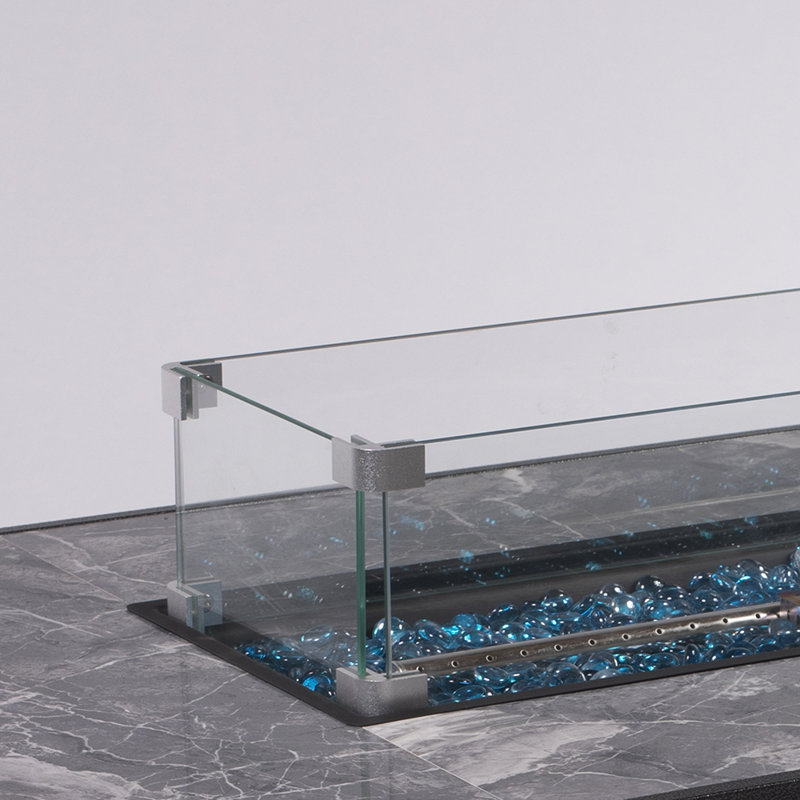 Fire Pit Table with Tile Tabletop, Glass Wind Guard and Rain cover, Lid