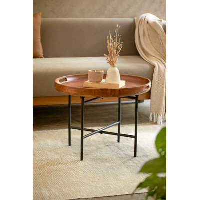 Coffee Table | Wood Table with Metal Stand (Knock Down)