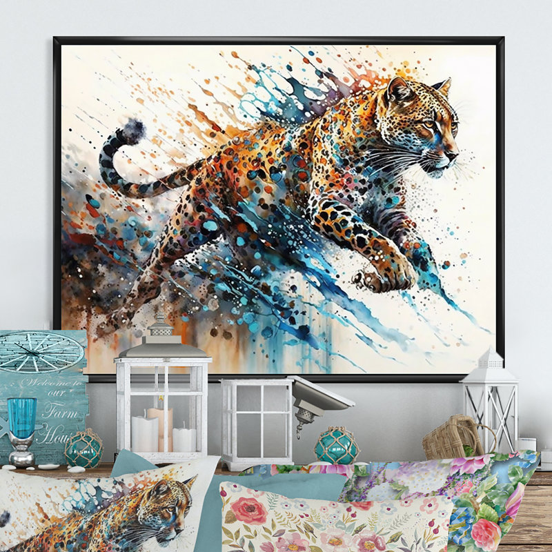 Guépard - art mural guépard, H 30 po x l 40 po x P 1,5 po, Cadre flottant noir