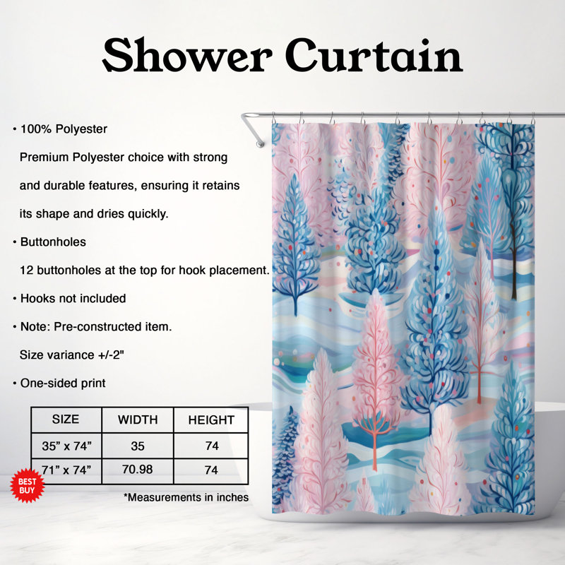 Rideau de douche Blue Woods - Premium, H 74 po x l 71 po