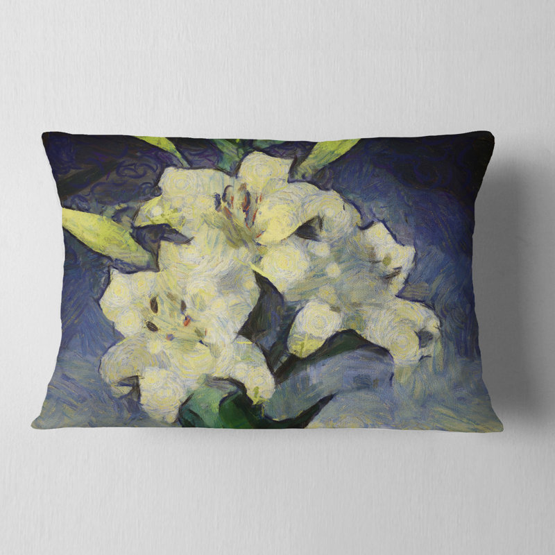 Lys blancs sur aquarelle bleue - coussin à imprimé floral