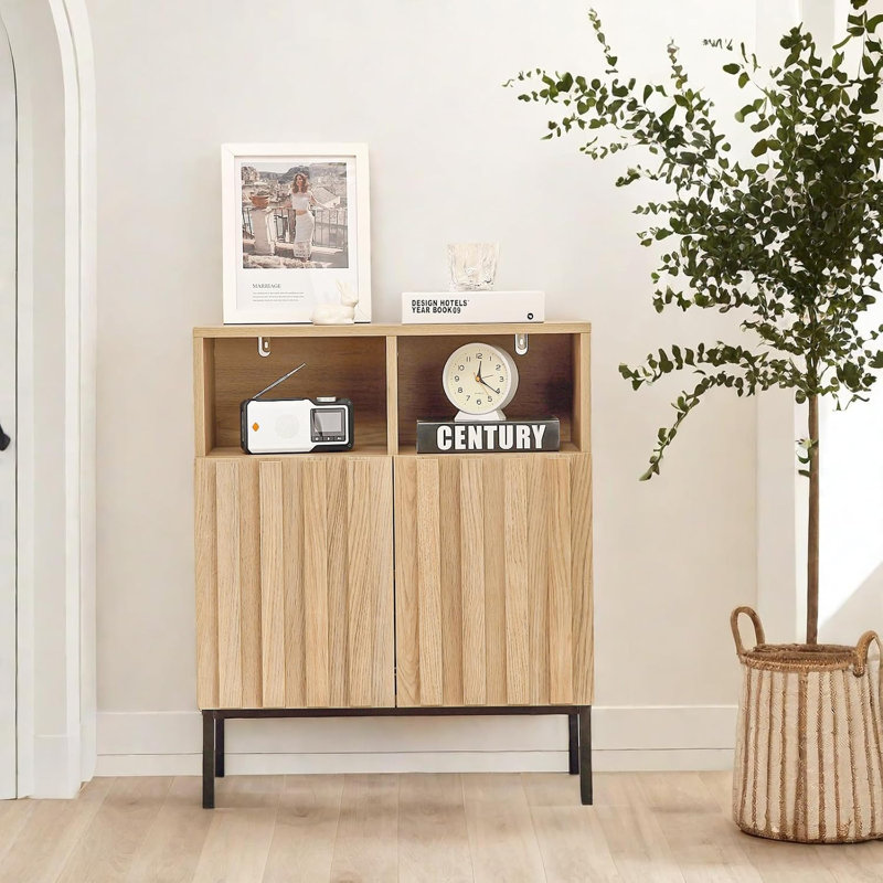 Modern Industrial Buffet Cabinet with Fluted Panel Door and Metal Legs, Storage Sideboard for Living Room, Dining Room or Hallway (23.6"W x 10.6"D x 28.7"H)