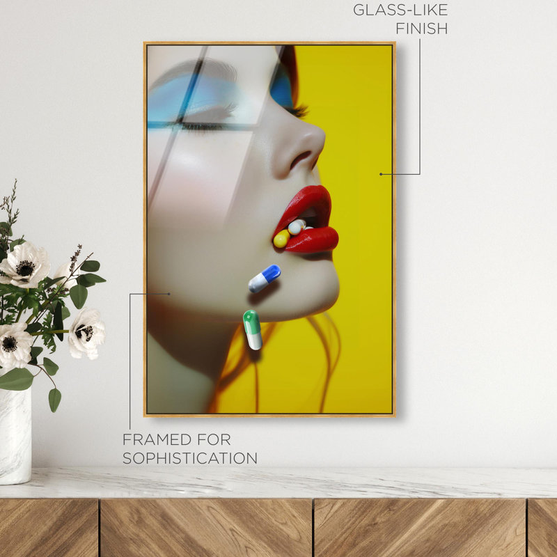 Oliver Gal Supplements Fashion - Framed Acrylic Glass Wall Art, 36" H x 24" W, Gold