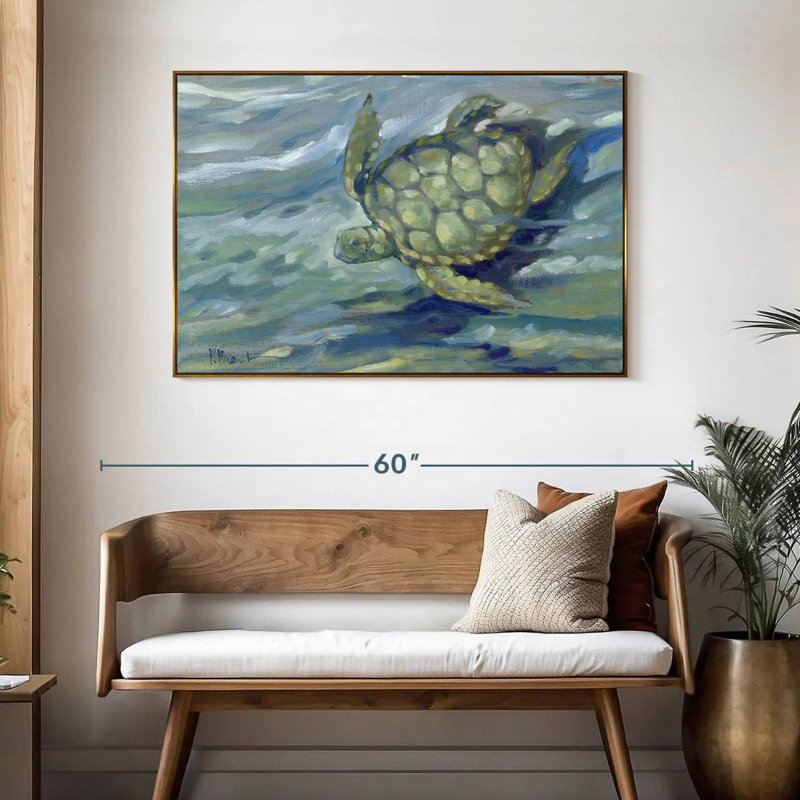 Tortue de mer East Point, 46 po x 31 po, Cadre flottant doré