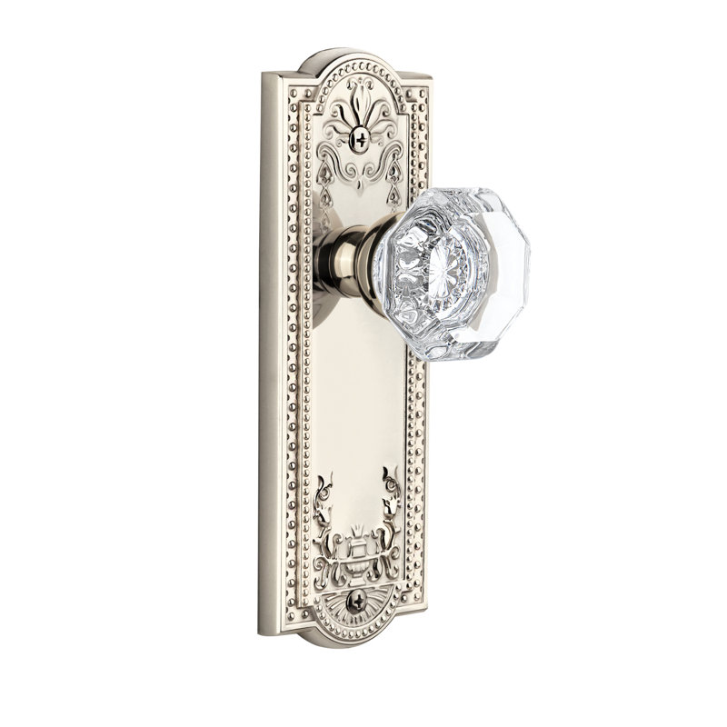 Double plaque Grandhomme Parthénon avec bouton de porte en cristal Chambord, Nickel poli