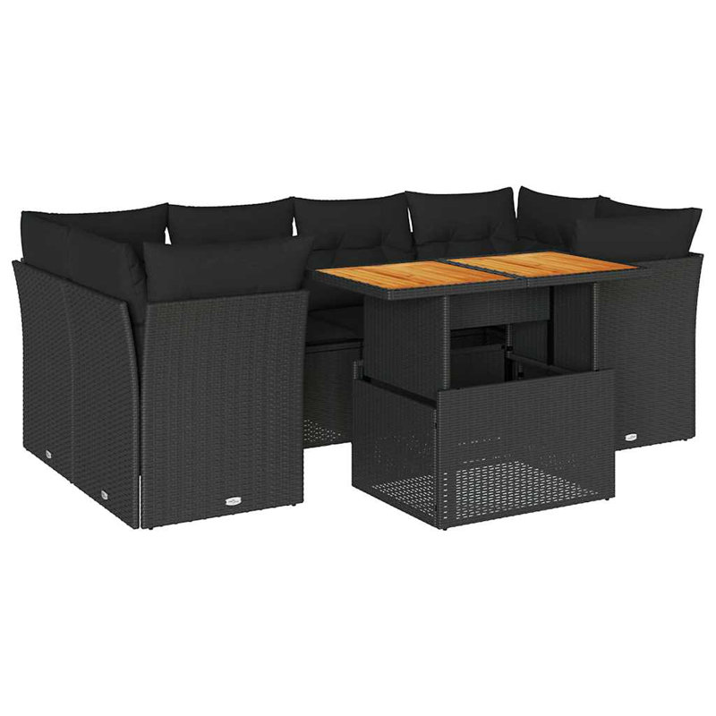  Ensemble de canapé de jardin avec accoudoirs réglables en rotin PE noir