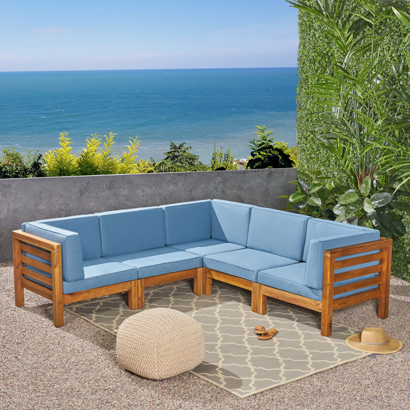 Canapé modulaire d'extérieur 30,25 po avec coussins, Structure brune / coussin bleu