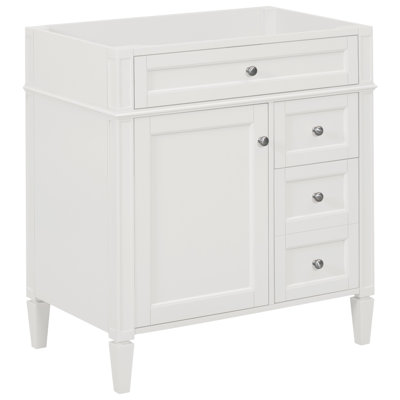 Meuble-lavabo de salle de bain de 30 po sans lavabo supérieur Waguespack, 3 tiroirs, organisateur de porte d'armoire, tablette réglable, tiroir basculant, rangement divers, design moderne, assemblage en bois massif blanc à pieds romains exquis
