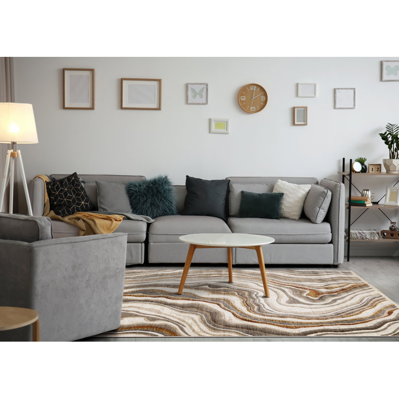 Tapis d'intérieur organique de 8 pi x 10 pi (7 pi 10 po x 10 pi 2 po) Branch Branch, beige crème, contemporain moderne - salon, chambre à coucher, salle à manger et cuisine