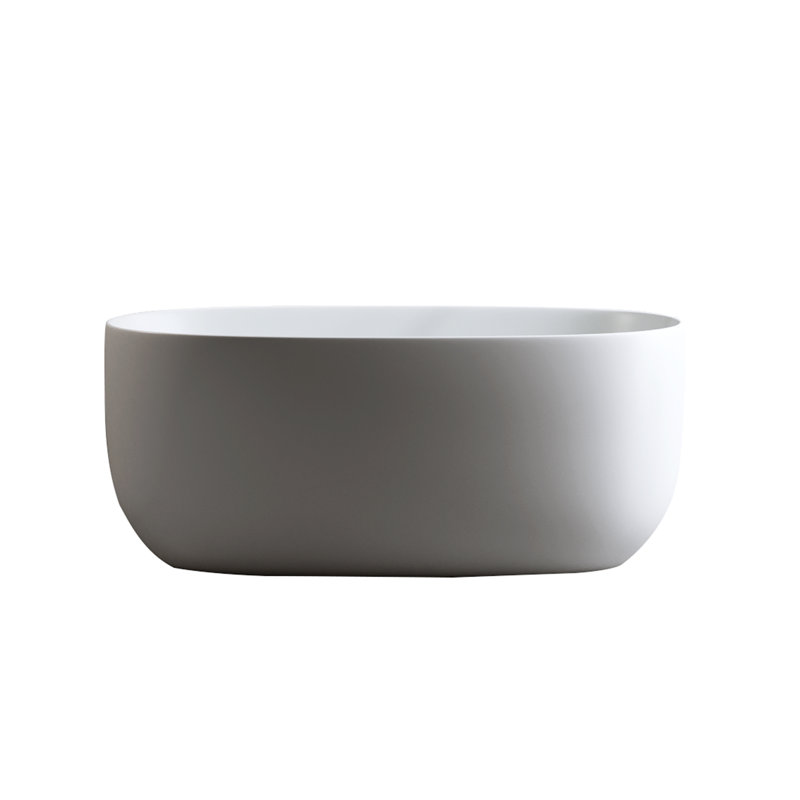 " modern solid surface resin stone bathtub | freestanding tub with pop-up drain & overflow | compact for small homes