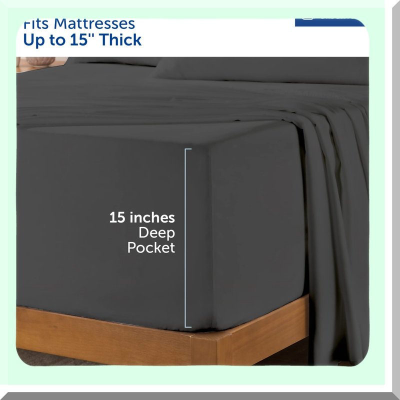 CoolMax Sheet Set - 4 Piece Cooling Bed Sheets with Side Pocket - Fitted Sheet - Soft & Long Lasting Fine Brushed Polyester - Gray