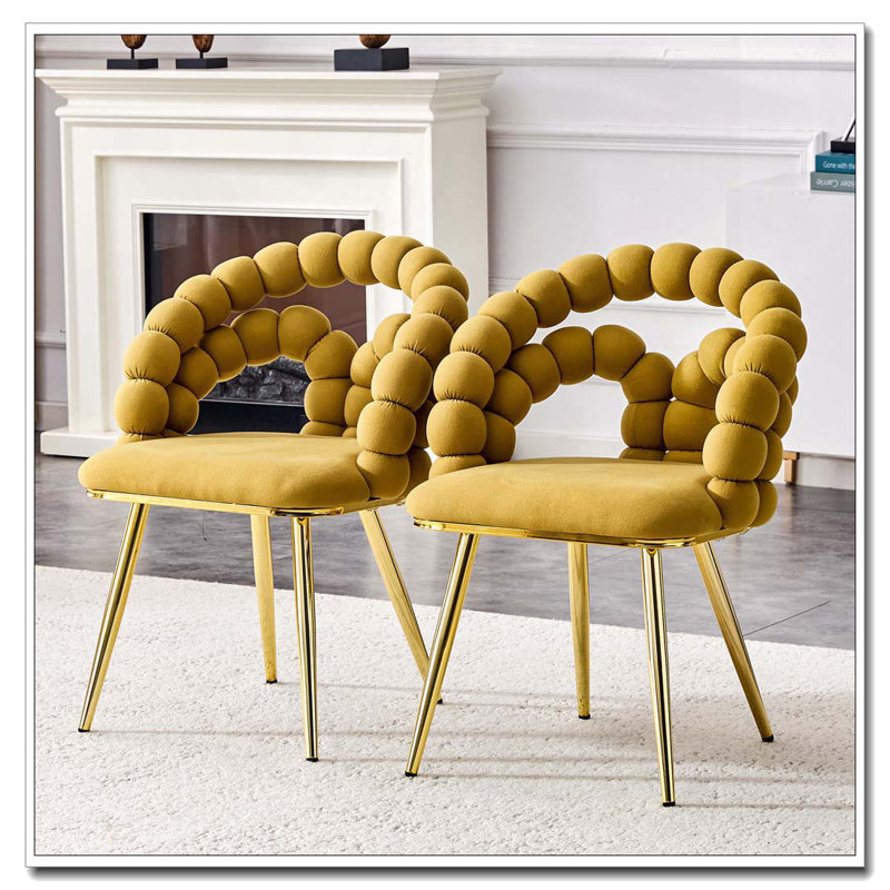 Chaises de salle à manger en velours, Doré