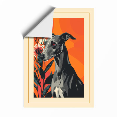 Black Dog In Bloom Art Deco - Print