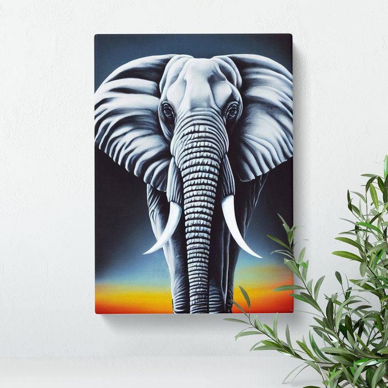 Elephant At Sunset - Wrapped Canvas, 60cm H x 40cm W x 3cm D