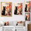 Chat rétro noir assis près de fleurs rouges - chat, art mural dans le salon-32469739-32469737