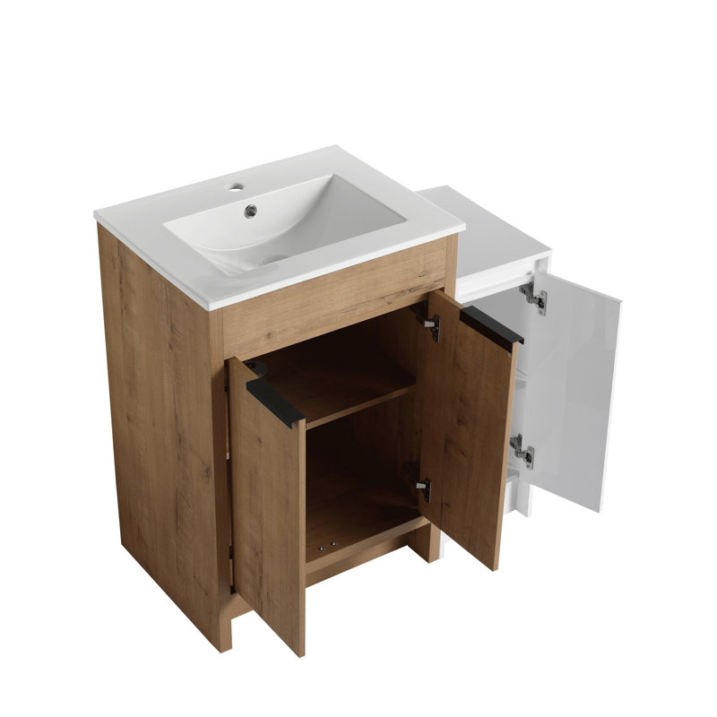Meuble-lavabo de salle de bain avec lavabo en céramique et armoire de rangement