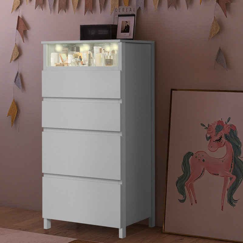 3-in-1 Space Saving 47.4''H Vanity Makeup Dresser with LED Mirror and 4 Drawers