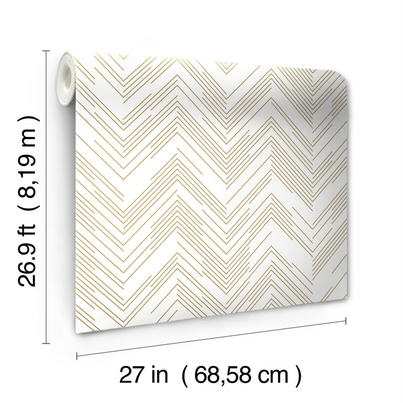 Chevron Metallic Wallpaper Roll, White/Gold