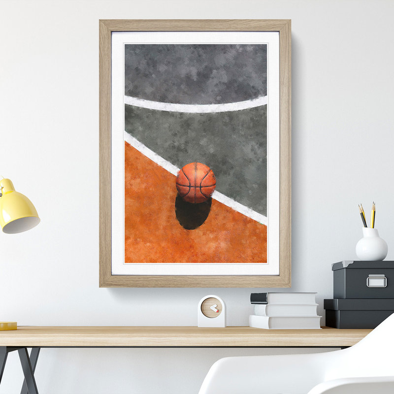 Basketball Court - Picture Frame Painting, 48cm H x 36cm W x 2cm D, Oak Framed