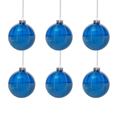 Boules de Noël en verre bleu azur Meridian, lot de 6