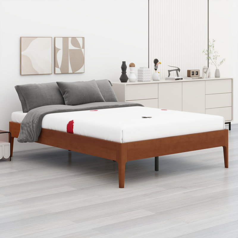 Modern Wooden Platform Bed Frame featuring Wood Slats & Metal Support, Easy Assembly, Brown