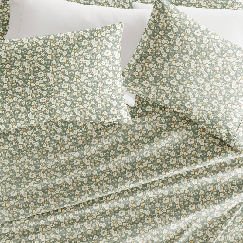 4 Piece Sheet Set Patterned Microfiber Ultra Soft Bedding in Floral Dream, Green, King