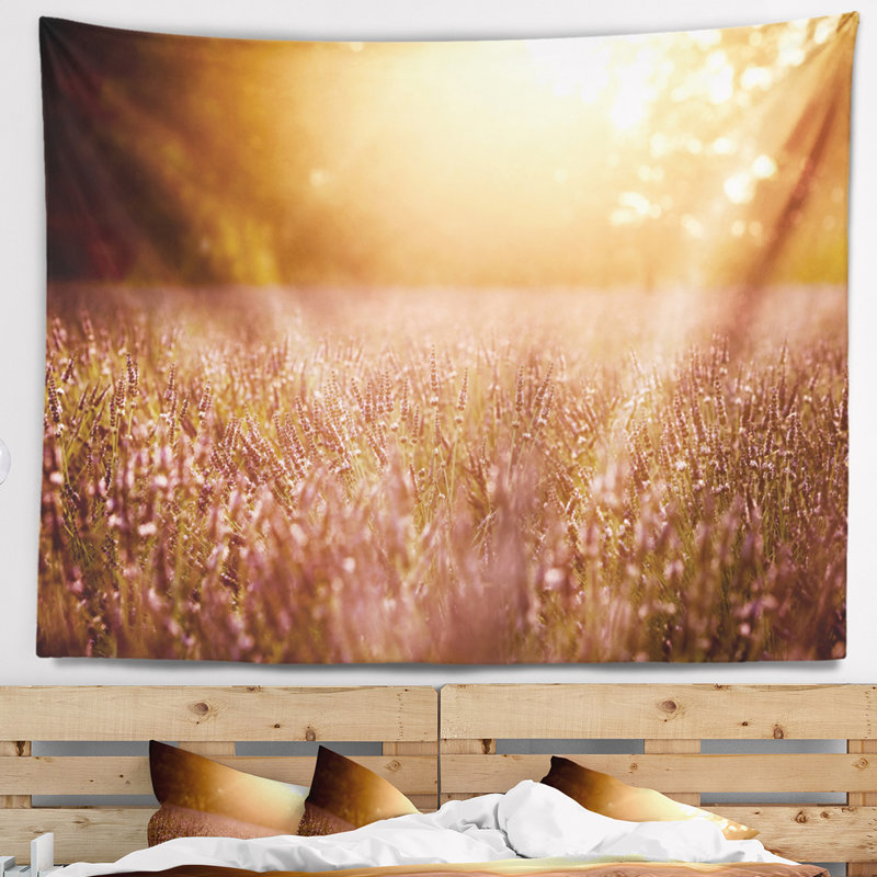 Tapisserie florale brun teinté champ de lavande, H 50 po x l 60 po
