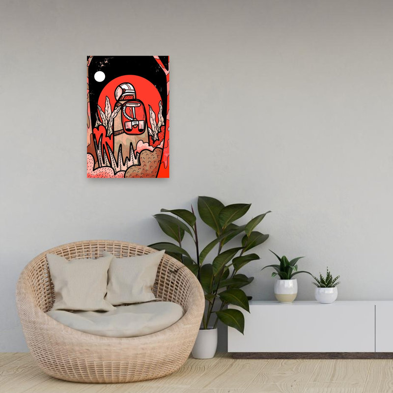 Red Moon Explorer Retro Surreal Vibrant Forest Landscape Wall Art Print by Stephen Wade - Wrapped Canvas Print