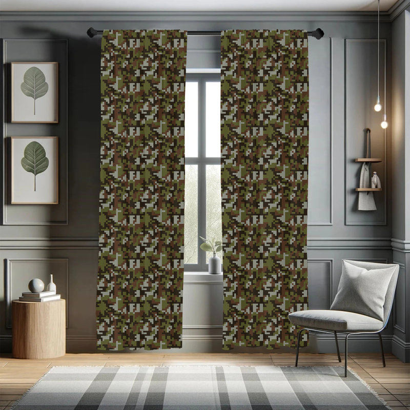 Camouflage Semi-Sheer Rod Pocket Curtain Panels, 28" x 63"