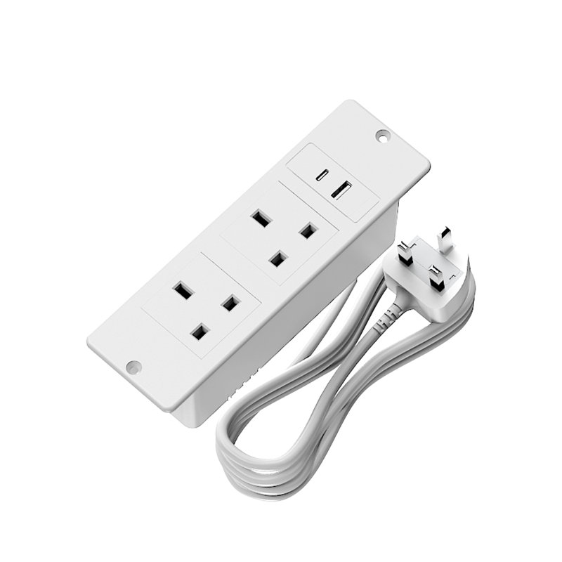 Flush Mount Desktop Charging Station with 2 Outlets, Built-in Furniture Power Strip with USB C Port for Home Office Nightstand