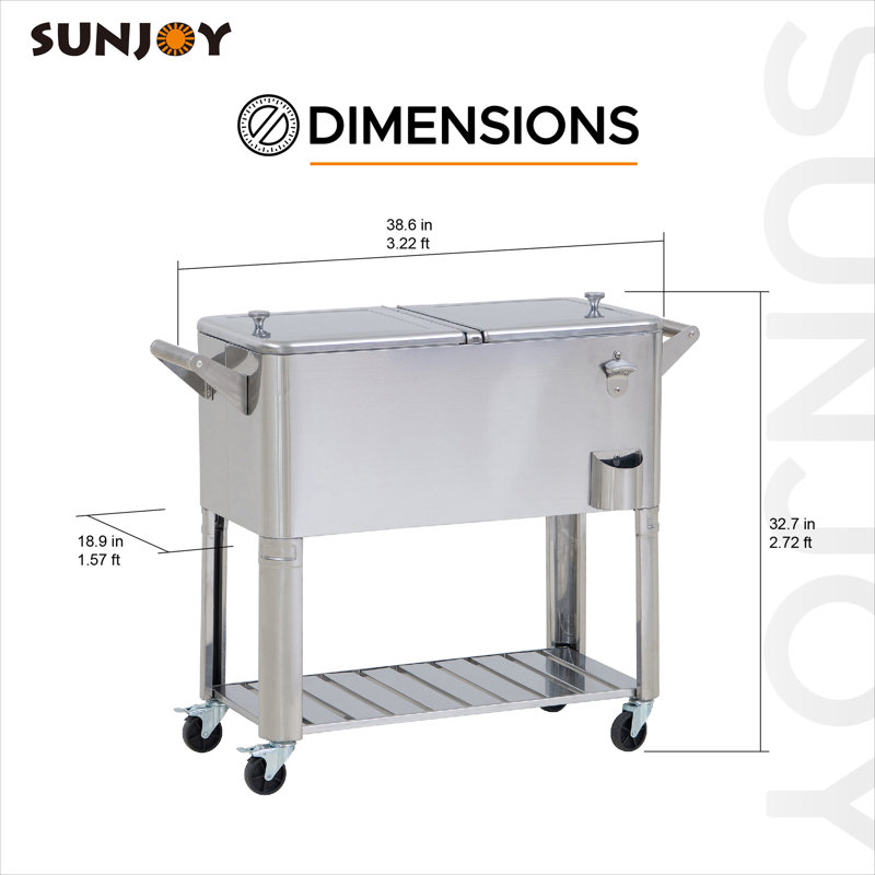 Chariot à glaçons en acier inoxydable avec ouvre-bouteille, tablette et roues verrouillables Sunjoy