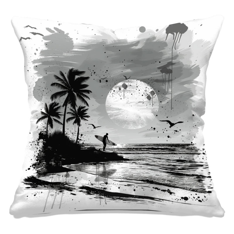 Coussins Surfer On Beach, 14 x 14 inches, Noir gris