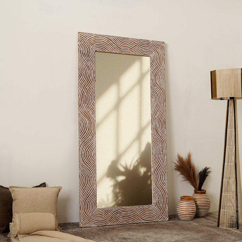 Rustic Solid Wood Handcarved Rectangle Mirror Accent